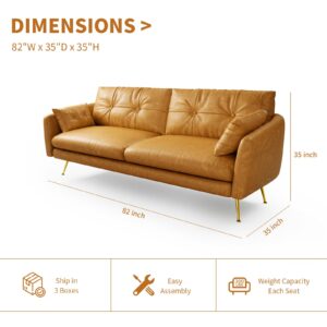 Gtilzria Faux Leather L Shaped Sectional Couch,3-Seater Sectional Leather Down Fill Sofa with Deep Seater Fluffy Cushion,Mid Century Modern Upholstered Couches for Living Room,Tan