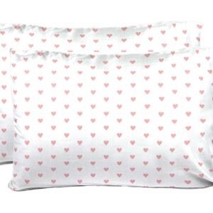 Saturday Park Pink Hearts 2 Pack Reversible Pillowcase - 100% Organic Cotton Double Sided Pillow Cover - GOTS & Oeko-TEX Certified