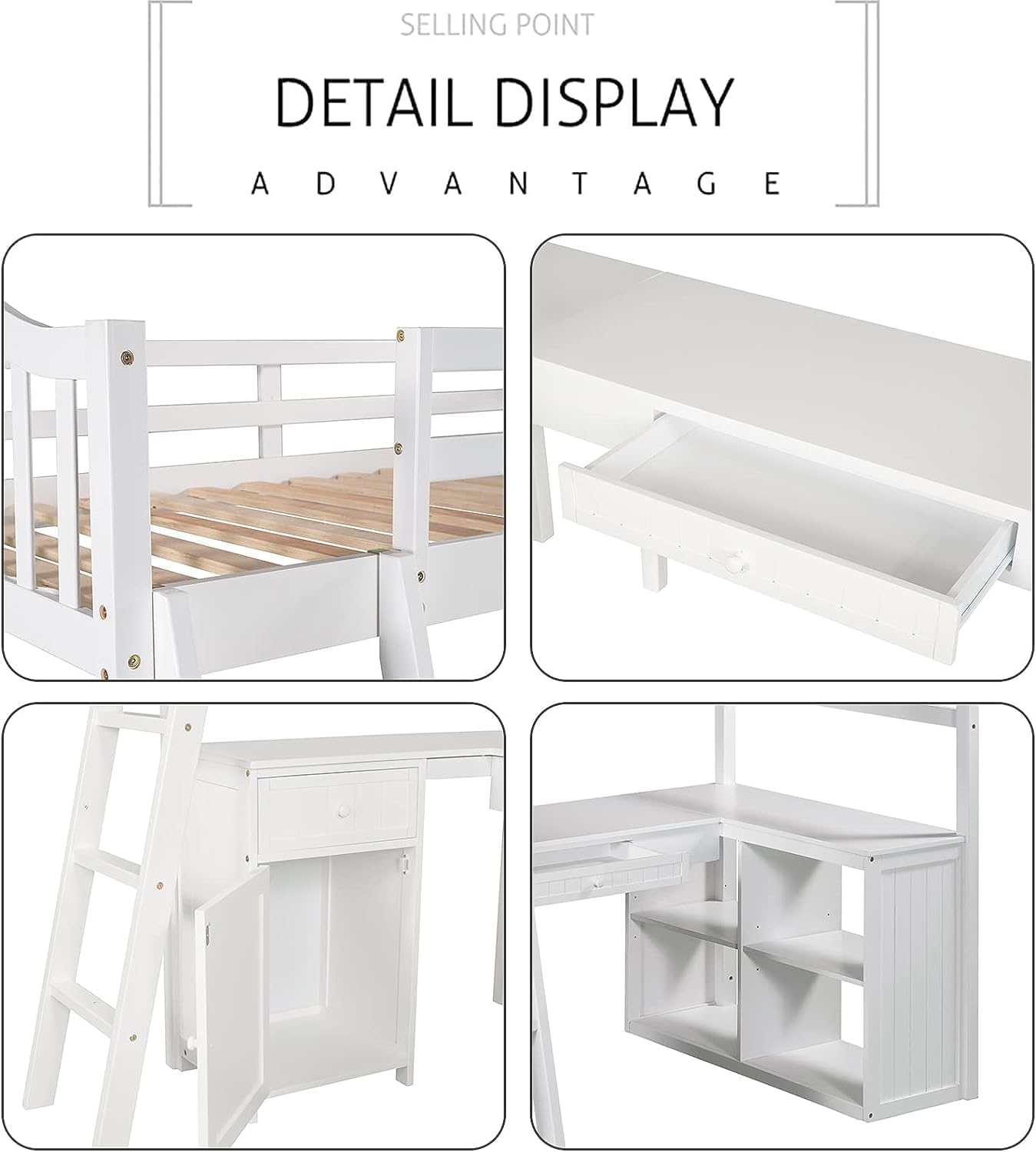 Harper & Bright Designs Twin Size Loft Bed with Desk, Wood Loft Bed Twin with Drawers, Cabinet, Shelves, Kids Loft Twin Bed with Desk and Storage for Girls Boys Teens,No Box Spring Needed,White