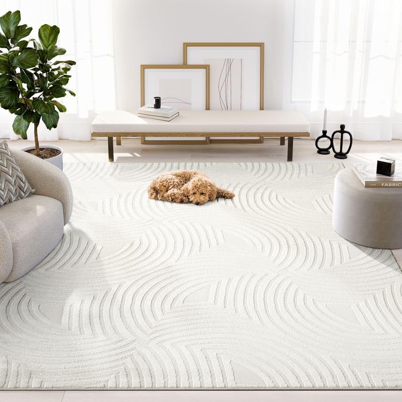 Abani Neutral Cream Area Rug 8' x 10' for Living Room, Bedroom - Half-Moon Design - Durable & Easy to Clean