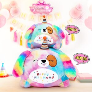 MIAOHAHA Happy Birthday Plush Pillow Toy,Soft Plush Dog Toy Plushies Gift for Kids and Girls(Dog,25cm/9.8in)