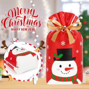 JOINDO 50 pcs Christmas Treat Bags, 6x9 Drawstring Holiday Goodie Bags for Party Favor, Stand up Xmas Candy bags (Joyful Moments Series)