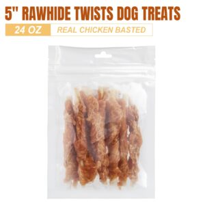 Amzey Chicken Wrapped Rawhides Dogs Treats, Rawhide Twist Chicken Hide Sticks, Puppy Training Snacks Sticks Dog Chews, All Natural 4 Resealable Bags, Total 24oz/ 1.5lb