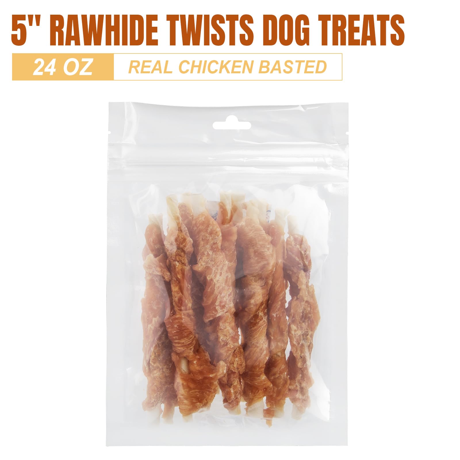 Amzey Chicken Wrapped Rawhides Dogs Treats, Rawhide Twist Chicken Hide Sticks, Puppy Training Snacks Sticks Dog Chews, All Natural 4 Resealable Bags, Total 24oz/ 1.5lb