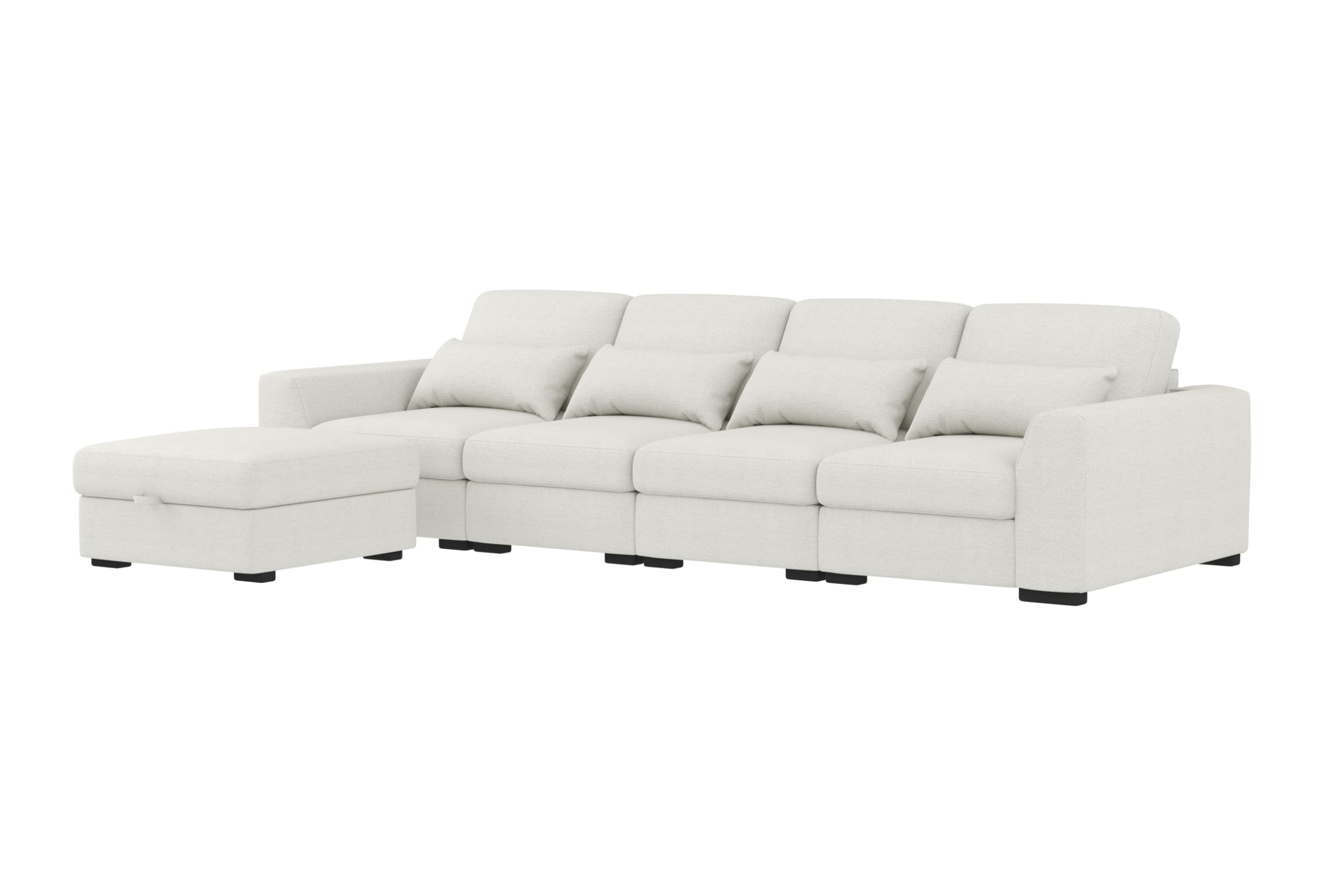 Woyomeub Sectional Sofa Couches for Living Room: L Shaped Couch with Storage Ottoman - Beige Modular Oversized 4 Seater Sofas with Pillows U Shape Furniture Set