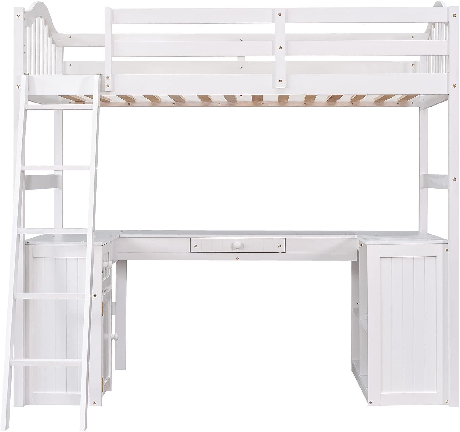 Harper & Bright Designs Twin Size Loft Bed with Desk, Wood Loft Bed Twin with Drawers, Cabinet, Shelves, Kids Loft Twin Bed with Desk and Storage for Girls Boys Teens,No Box Spring Needed,White