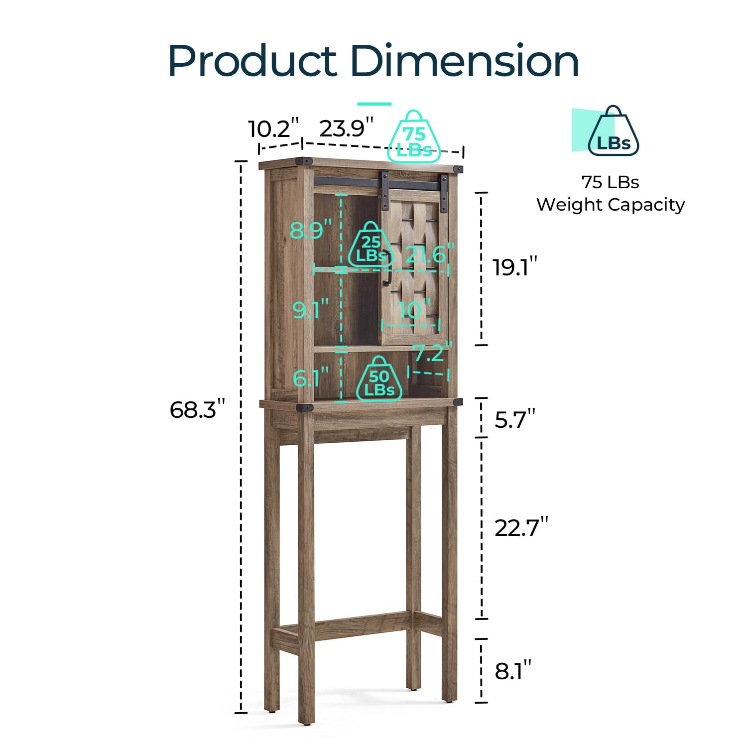 LINSY HOME Over The Toilet Storage Cabinet, Farmhouse Bathroom Storage Cabinet Over Toilet with Sliding Barn Door and Adjustable Shelves, Bathroom Shelf Organizer, Brown