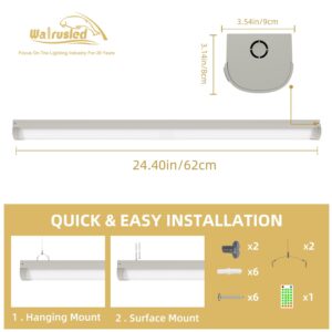 2FT Tri-Level Motion Sensor LED Linear Strip Stairwell Light with Remote 2 Watt CCT Selectable 10W/20W 1250lm/2500lm 3000K/4000K/5000K, IP20, Dimmable 2 Foot Commercial Shop Ceiling Light Fixture, FCC