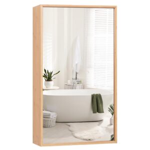 giantex medicine cabinet mirror, bathroom wall cabinet with reversible single door, 2 adjustable shelves, bathroom vanity mirror, bamboo storage cabinet for bathroom, living room, entryway, natural