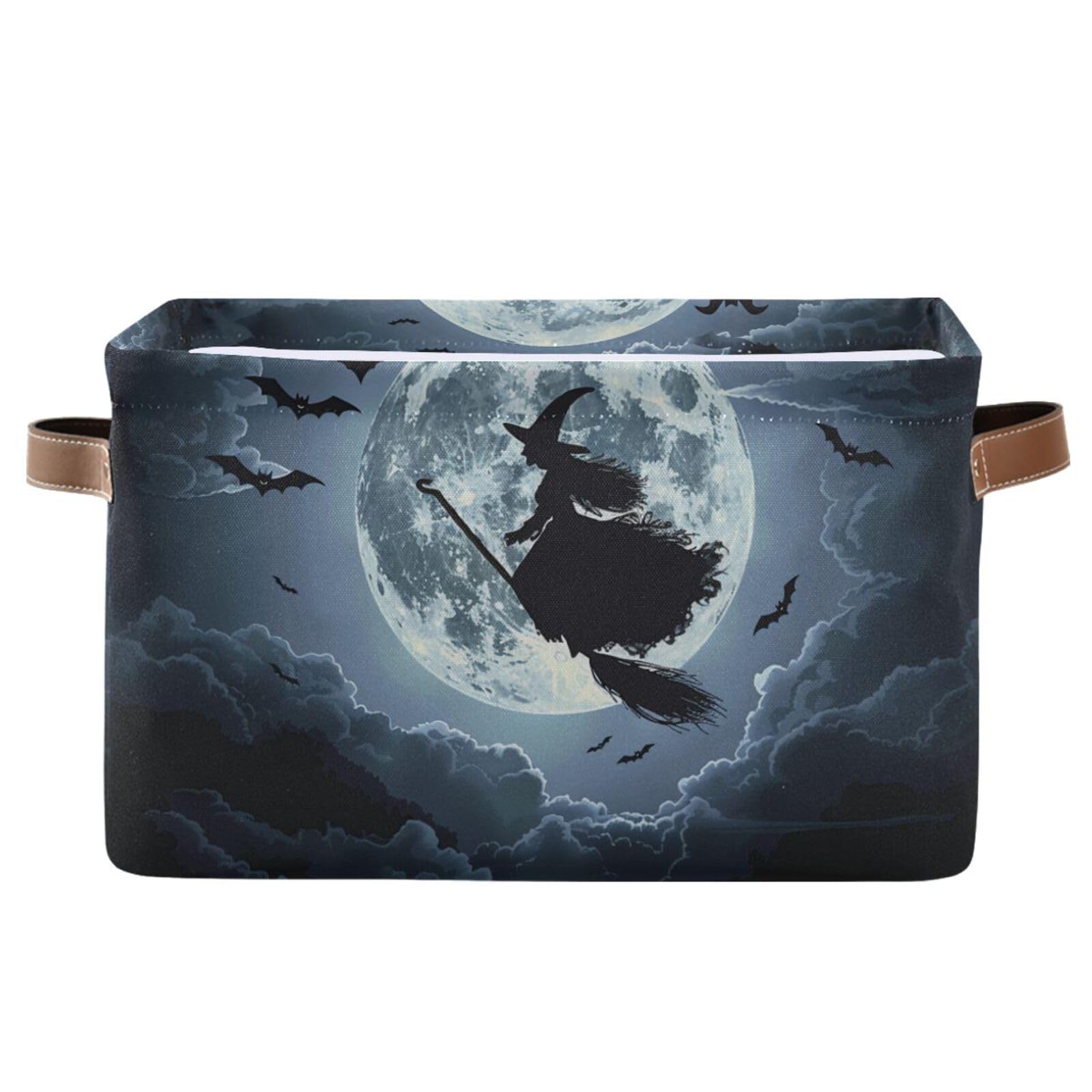 senya Halloween Storage Basket, Halloween Flying Witch Bats Foldable Fabric Collapsible Storage Bins Organizer Bag for Storage Clothes