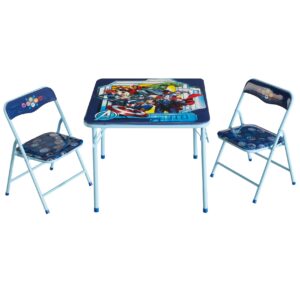 idea nuova marvel avengers 3 piece children's activity square table and 2 folding chairs set, ages 3+