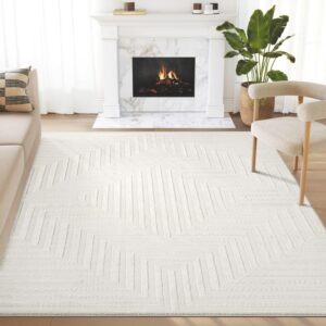 abani neutral cream area rug 5' x 8' for living room, bedroom - tone-on-tone geometric design - durable & easy to clean