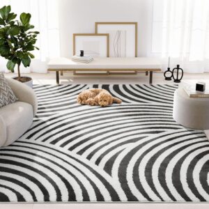 abani nomad cream & black area rug 8' x 10' for living room, bedroom - black linear curves design - durable & easy to clean