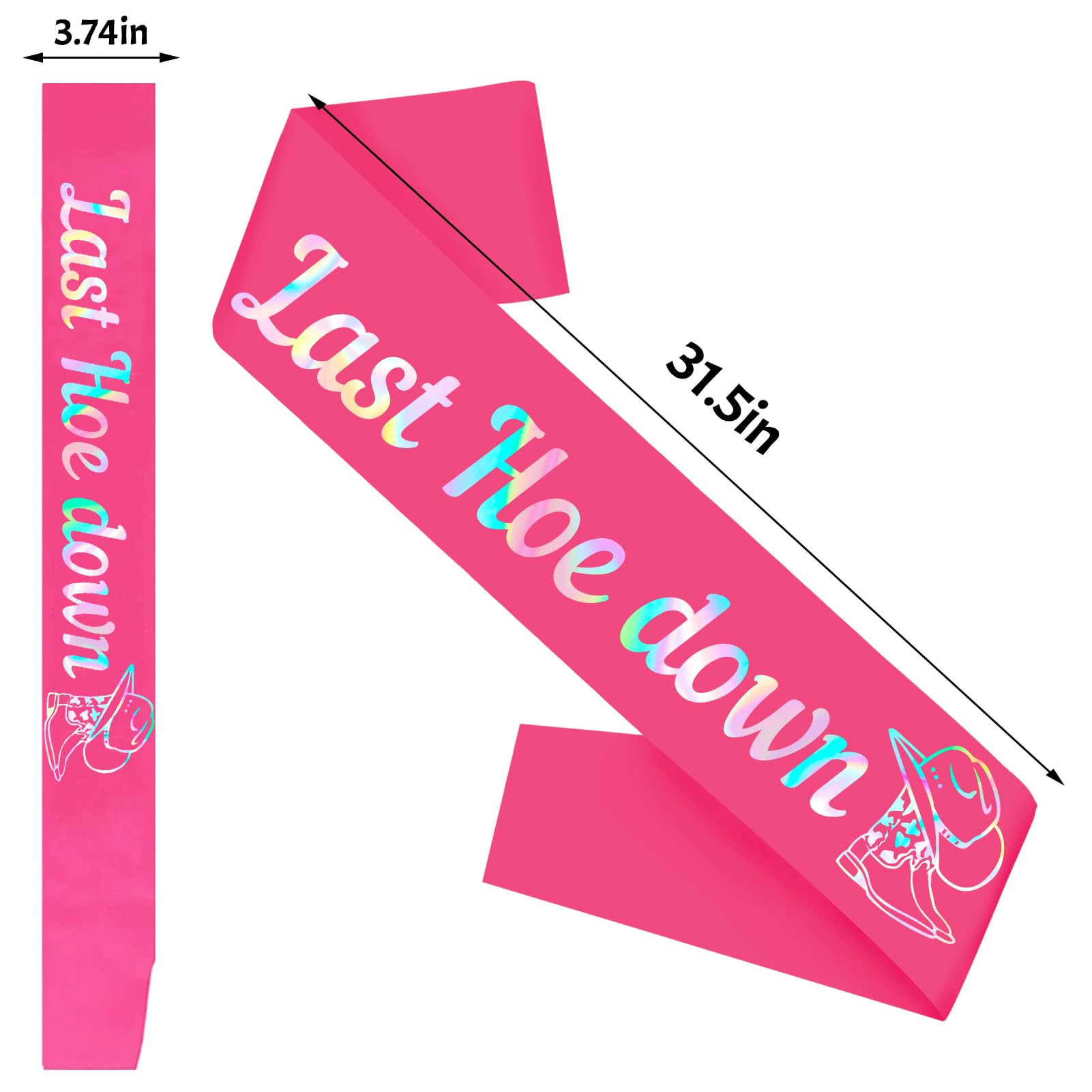 Last Hoe Down Sash with Iridescent Foil, Hot Pink Bachelorette Party Sash, Funny Bride to be Sash for Let’s Go Girls Western Cowgirl Bridal Shower Decorations, Nashville Bride Sash