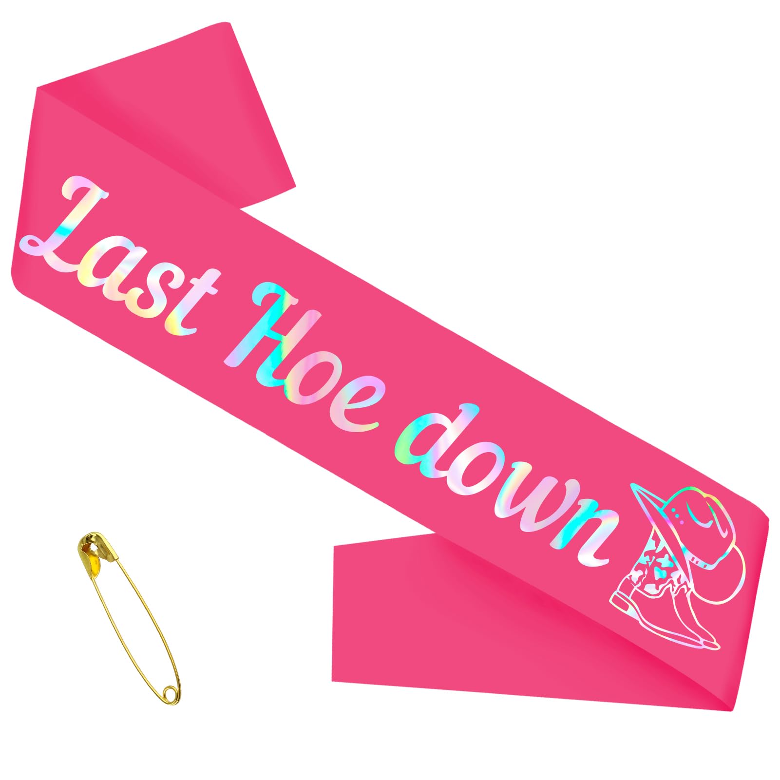 Last Hoe Down Sash with Iridescent Foil, Hot Pink Bachelorette Party Sash, Funny Bride to be Sash for Let’s Go Girls Western Cowgirl Bridal Shower Decorations, Nashville Bride Sash