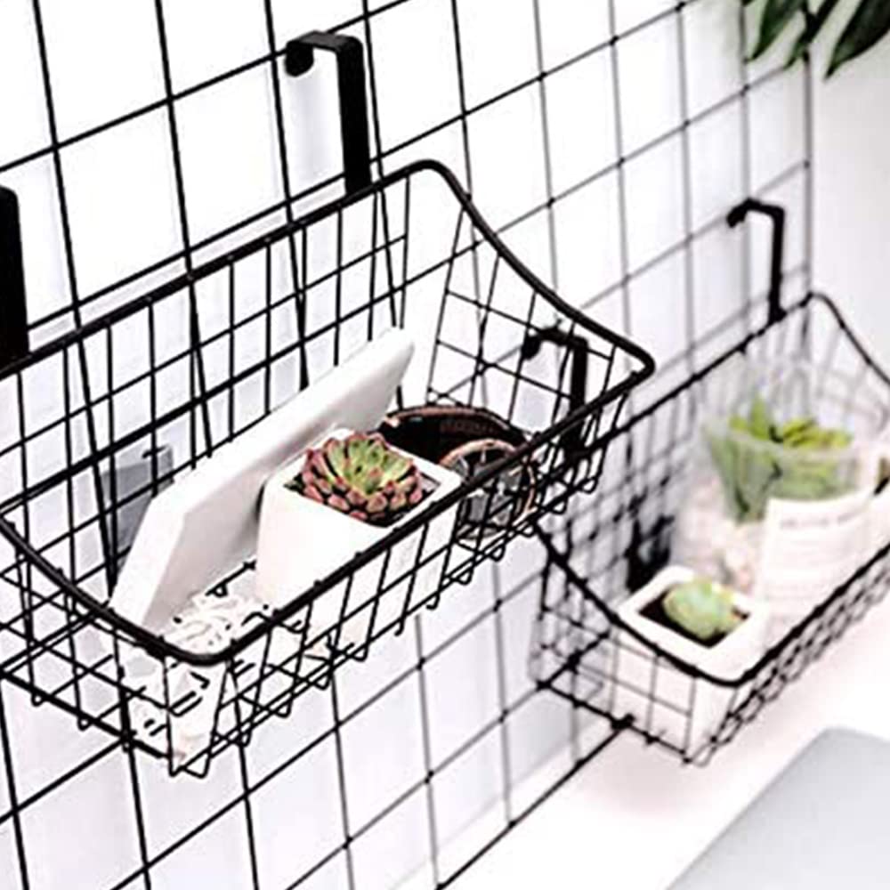 Beuiouer Basket with Hook Grid Storage Basket, Hang It Behind a Door or on a Railing, over the Cabinet Door, Black