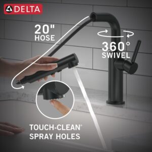 Delta Faucet Daneri Pull-Out Kitchen Faucet, Black Kitchen Faucets with Pull-Out Sprayer, Kitchen Sink Faucet, Faucet for Kitchen Sink with Magnetic Docking, Matte Black 16879-BL-DST