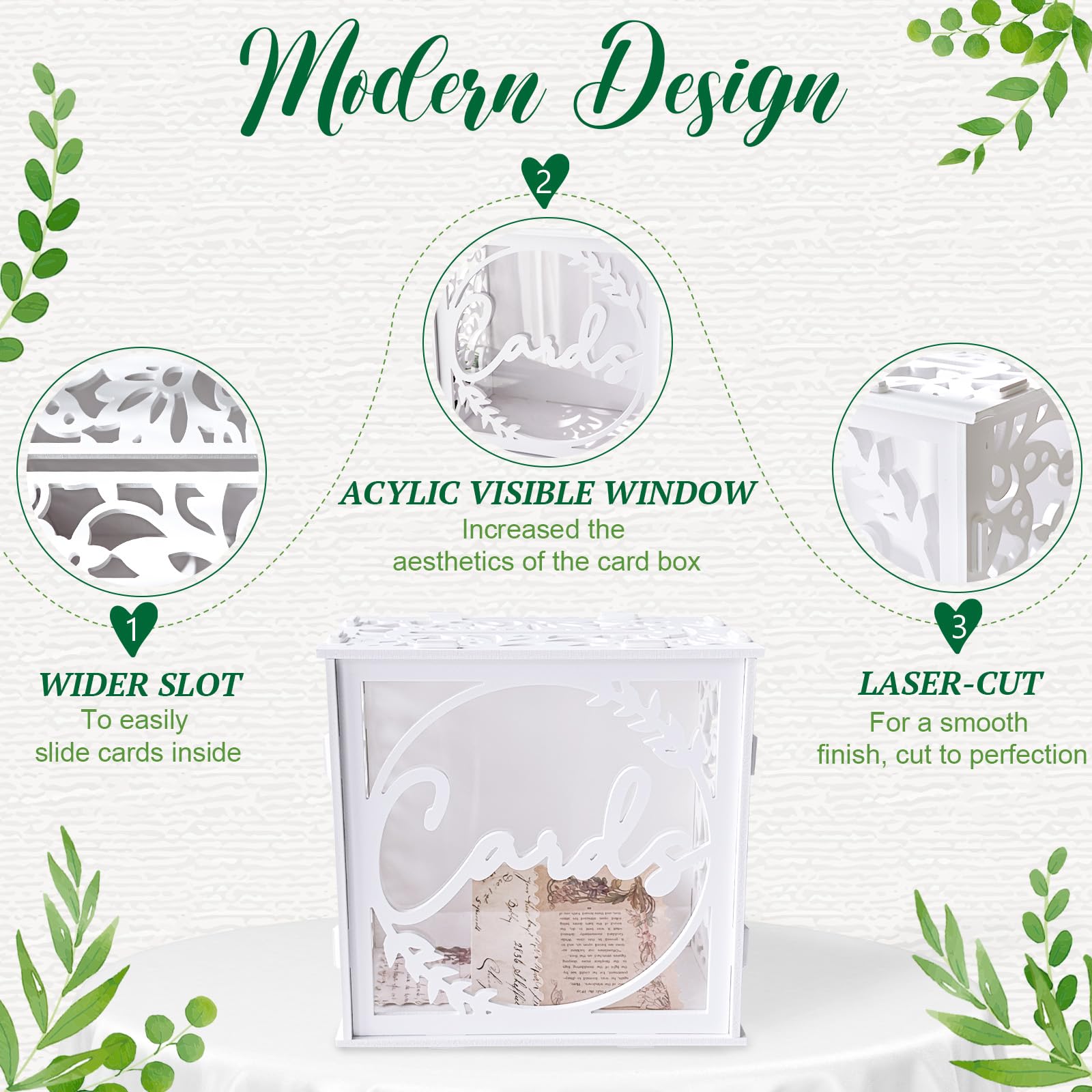 OurWarm Wedding Card Box for Reception, PVC Gift Card Box Holder with Slot and Acrylic Window, White Wedding Envelope Money Card Box for Baby Shower Birthday Graduation Party Wedding Decorations