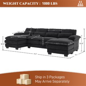 Nolohoo U Shape Sectional Sofa Cloud Couch,124" Chenille Comfy Couches for Living Room, Modern Upholstered Large Modular Sofa with Chaise,Console USB Port Cup Holders, Dark Gray