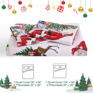 Christmas Duvet Cover Set Queen Size Santa Claus Snowman Christmas Tree Bedding Set, Microfiber Red Xmas Comforter Duvet Cover with Pillowcases Festive Winter Holiday Decor(Zipper Closure,90''x90'')