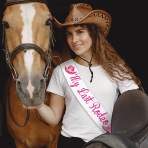 Hot Pink My Last Rodeo Sash, White Funny Bride to be Sash for Let’s Go Girls Western Cowgirl Bridal Shower Bachelorette Party Decorations Accessory Favors, Nashville Bride Sash(White+Hot Pink)