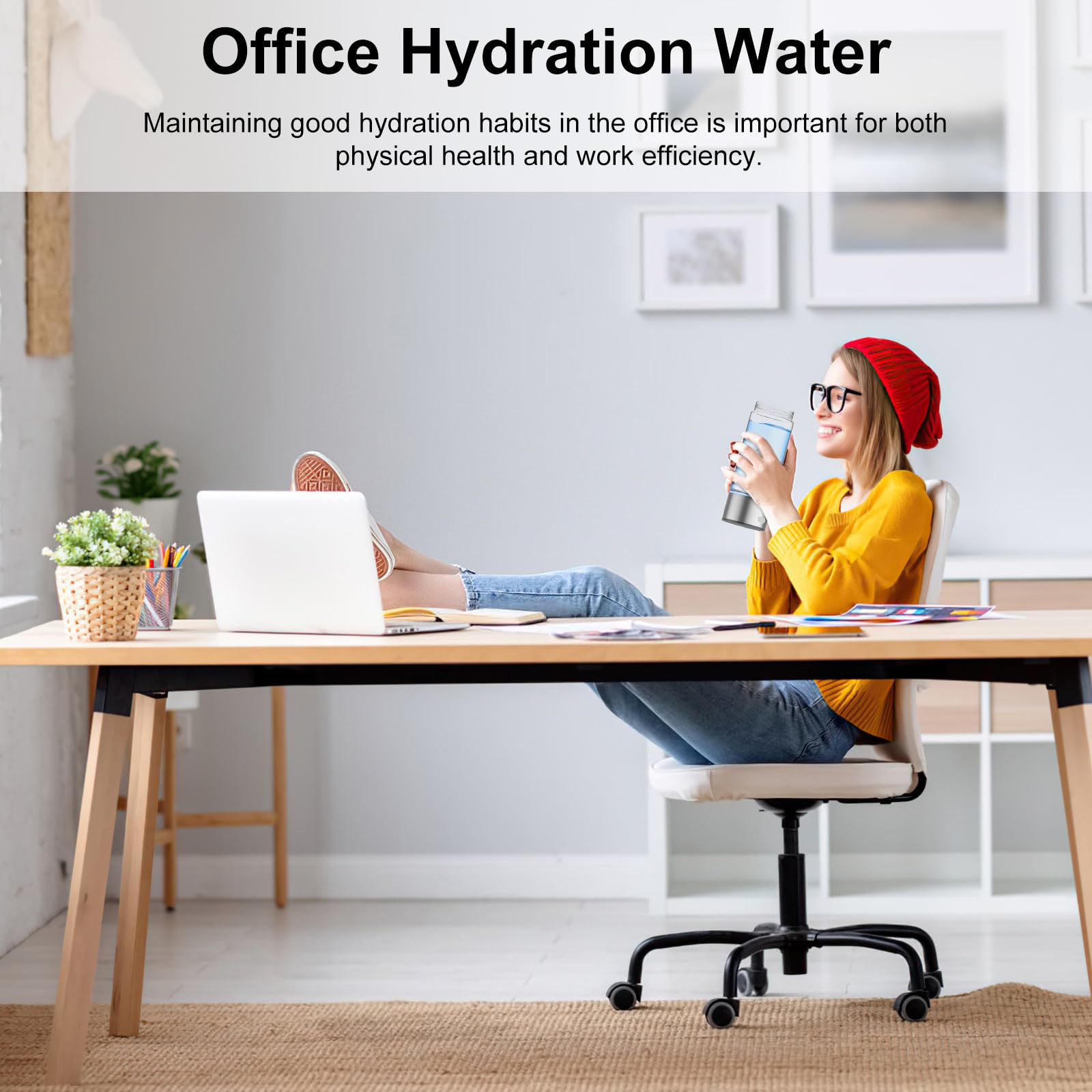 Hydrogen Water Bottle, Portable Hydrogen Water Bottle, Rechargeable Hydrogen Water Bottle Generator with Bottom Lights, 3-Min Fast Electrolysis, Ideal for Home, Office, Travel, Daily Drinking