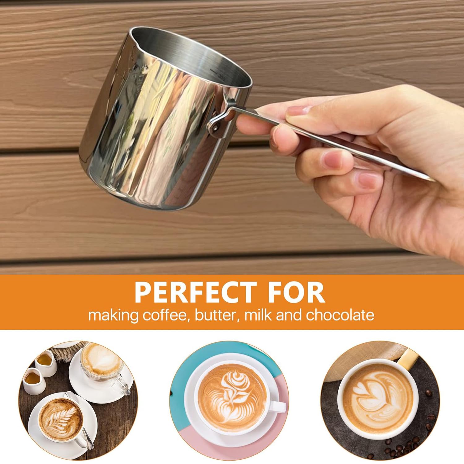 BOHK Butter Warmer Turkish Coffee Pot Milk Warmer Pot 18/8 Stainless Steel Mini Saucepan 10oz/300ml