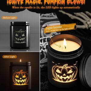 Halloween Candle with LED Pumpkin Face, Halloween Decor Fall Candle with Pumpkin Spice Scent, Pumpkin Candle Over 40 Hours of Burn Time, Gift for Halloween Decorations Indoor, 100% Soy Wax