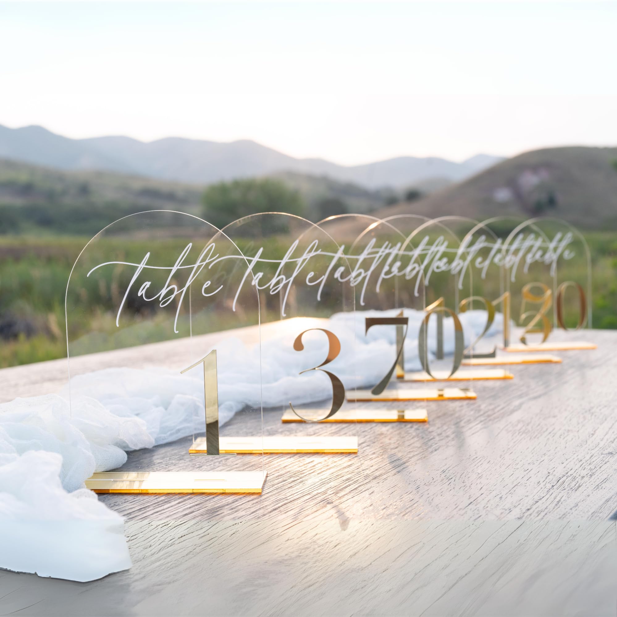 Acrylic Wedding Table Numbers 1-20 w/Stand, 5 x 7” Elegant Gold Table Numbers 1-20, Durable & Thick Table Number Signs, Acrylic Table Numbers 1-20 for Reception, Birthdays, Anniversary & More