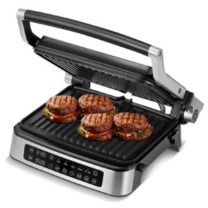 aiwglenten panini press,gourmet sandwich maker with digital control panel, 180 degrees open, suitable for any type or size of food, detachable drip tray,easy to clean and store