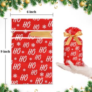 JOINDO 50 pcs Christmas Treat Bags, 6x9 Drawstring Holiday Goodie Bags for Party Favor, Stand up Xmas Candy bags (Joyful Moments Series)