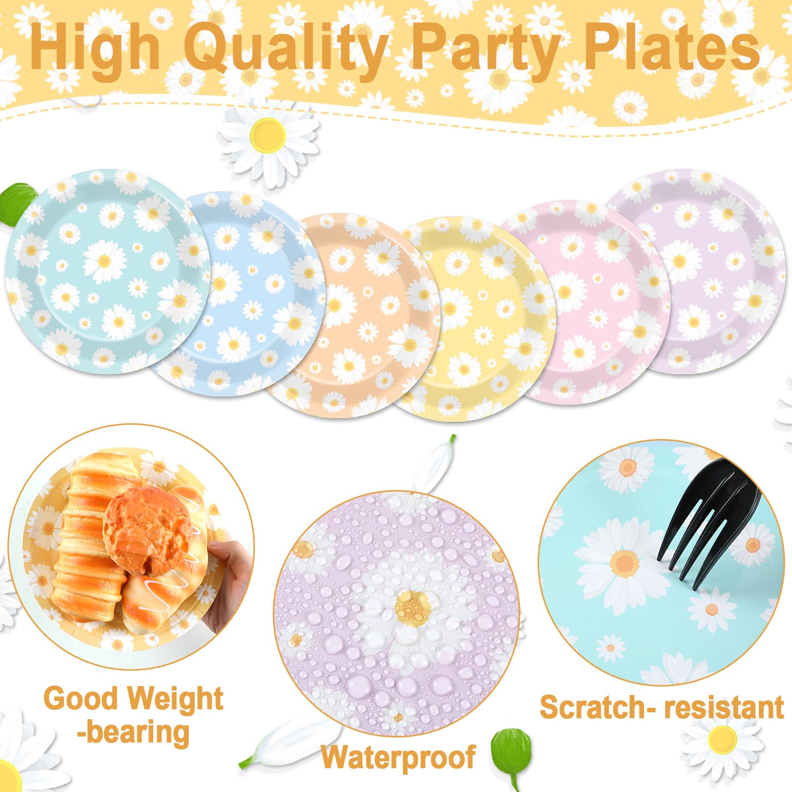 CHUNNIN 60Pcs Daisy Party Paper Plates for Groovy Daisy Party Supplies 7in Hippie Boho Daisy Disposable Tableware Dinnerware Set for Girls Daisy Birthday Party Decoration Baby Shower Bridal Favor