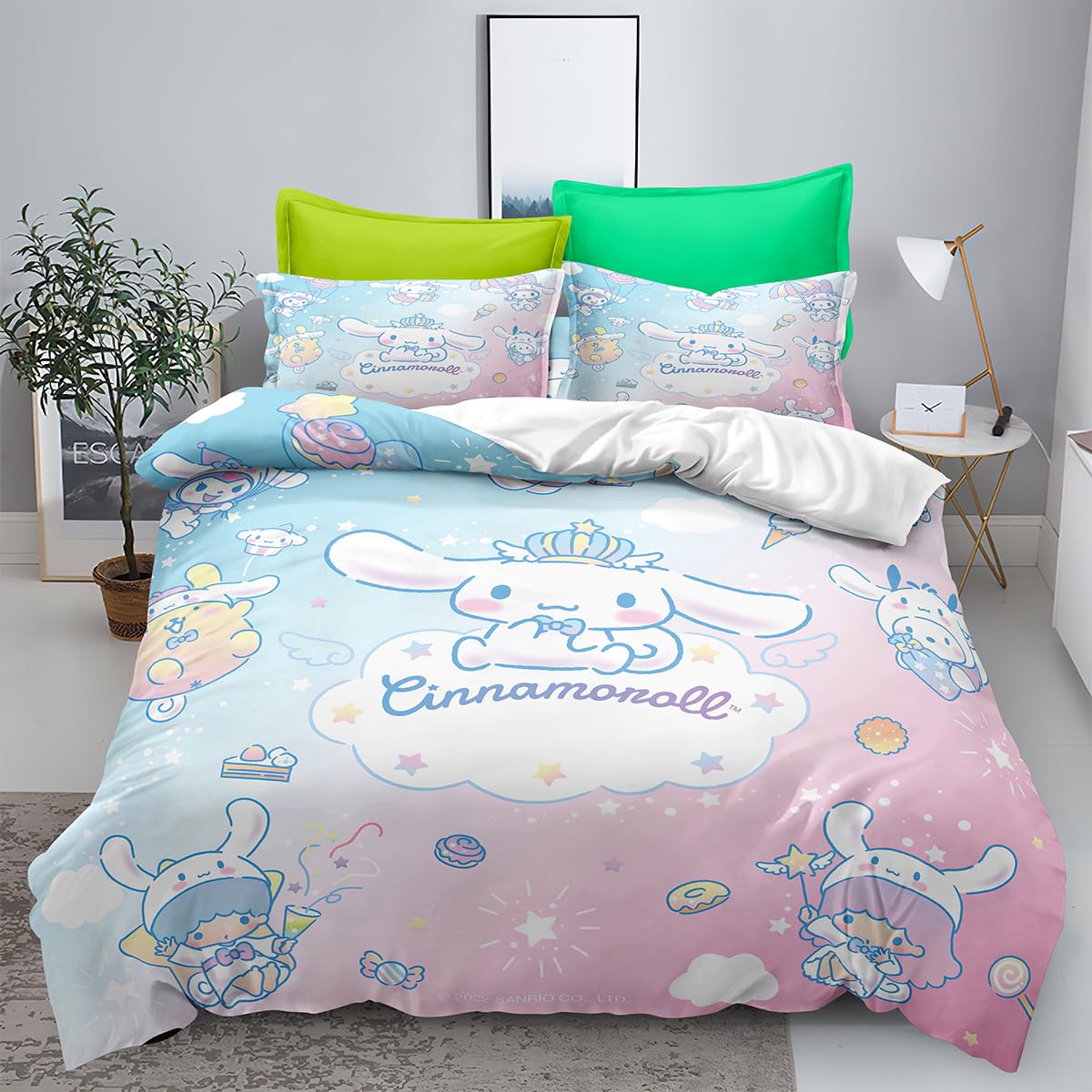 XYRXARIC 3PCS Cinnamoroll Bedding Set Comforter Duvet Cover Set Twin Full Queen King Size Quilt Cover for Kids Teens Bedroom Decoration（Twin）