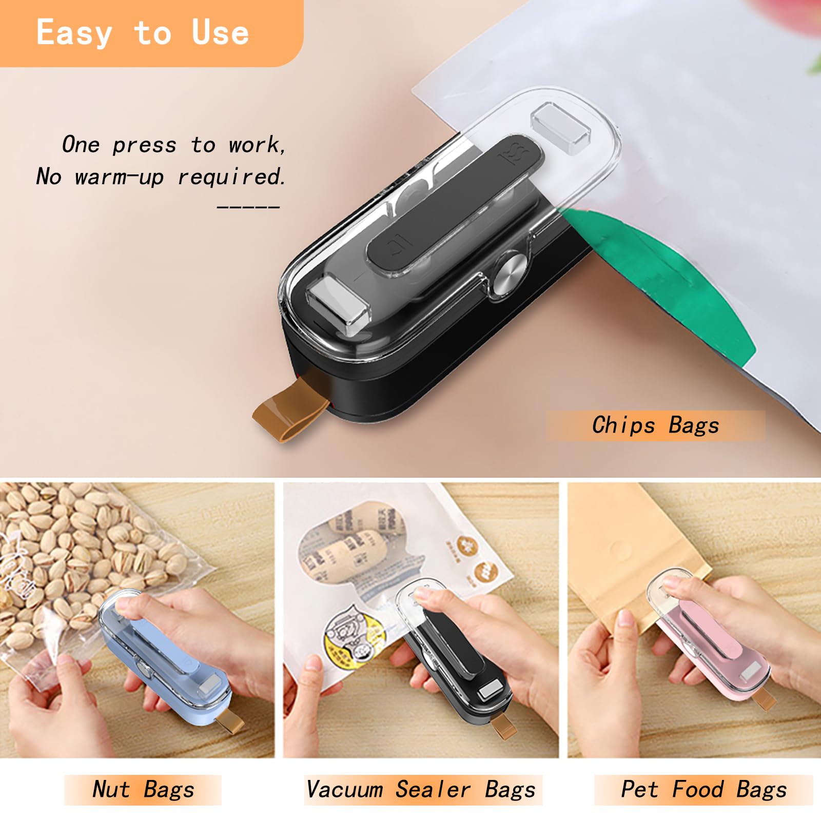 BRIDZON Mini Bag Sealer, Upgrade 2 in 1 Heat Seal & Cutter with Lanyard, Portable Handheld for Plastic Bags Snacks Food Storage & Snacks Freshness