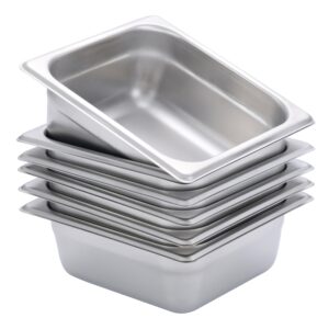 birdrock home stainless steel steam table pan - hotel, restaurant & catering supplies - 24 gauge steel, 1.2 qt capacity - meal prep, cooking, & food storage container - 2.5" depth, 1/6-size (6 pack)