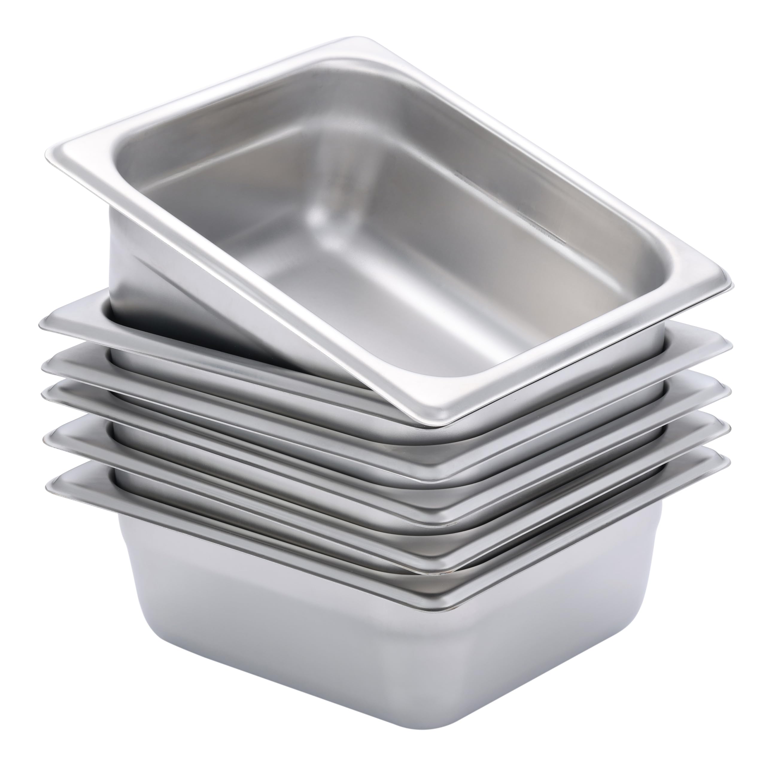 BIRDROCK HOME Stainless Steel Steam Table Pan - Hotel, Restaurant & Catering Supplies - 24 Gauge Steel, 1.2 qt Capacity - Meal Prep, Cooking, & Food Storage Container - 2.5" Depth, 1/6-Size (6 Pack)