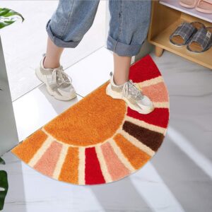 Sun Bath Mat,Boho Bath Mat,Half Circle Bath Mat,Half Circle Rug,Rainbow Bath Mat,Sun Rug,sun bathroom rug,Rainbow Door Mat 30x16 Inch, Non Slip Floor Mat for Home Bathroom Kitchen Entrance