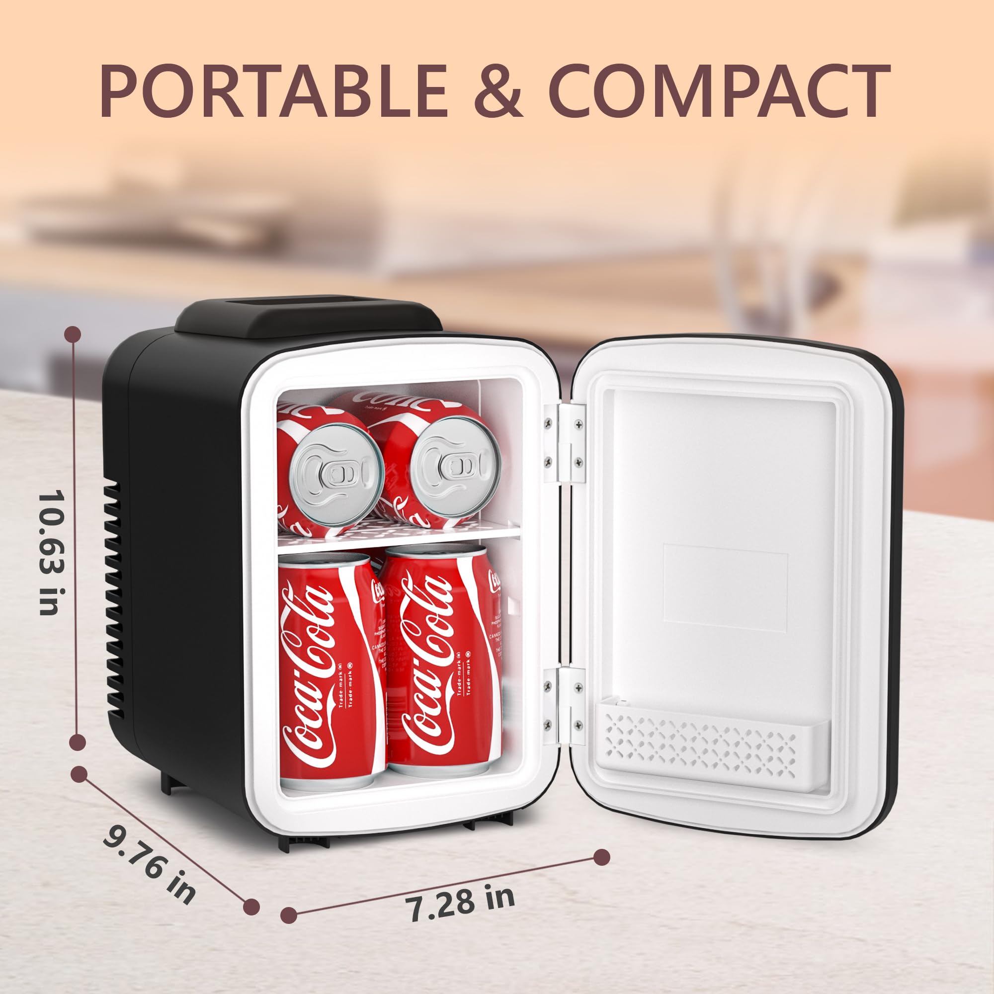 EUHOMY Mini Fridge, 4 Liter/6 Cans Small Refrigerator, Portable Cooler and Warmer for Skin Care, Cosmetics, Beverage, 4L Makeup Mini Fridge for Bedroom, Car(Black)