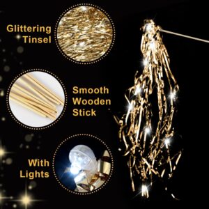 36pcs Wedding Send Off Wands, Light Up Hand Streamers with Shiny Foil Tinsel Glitter LED Ribbon Stick for Birthday Party Celebration Bridal Baby Shower