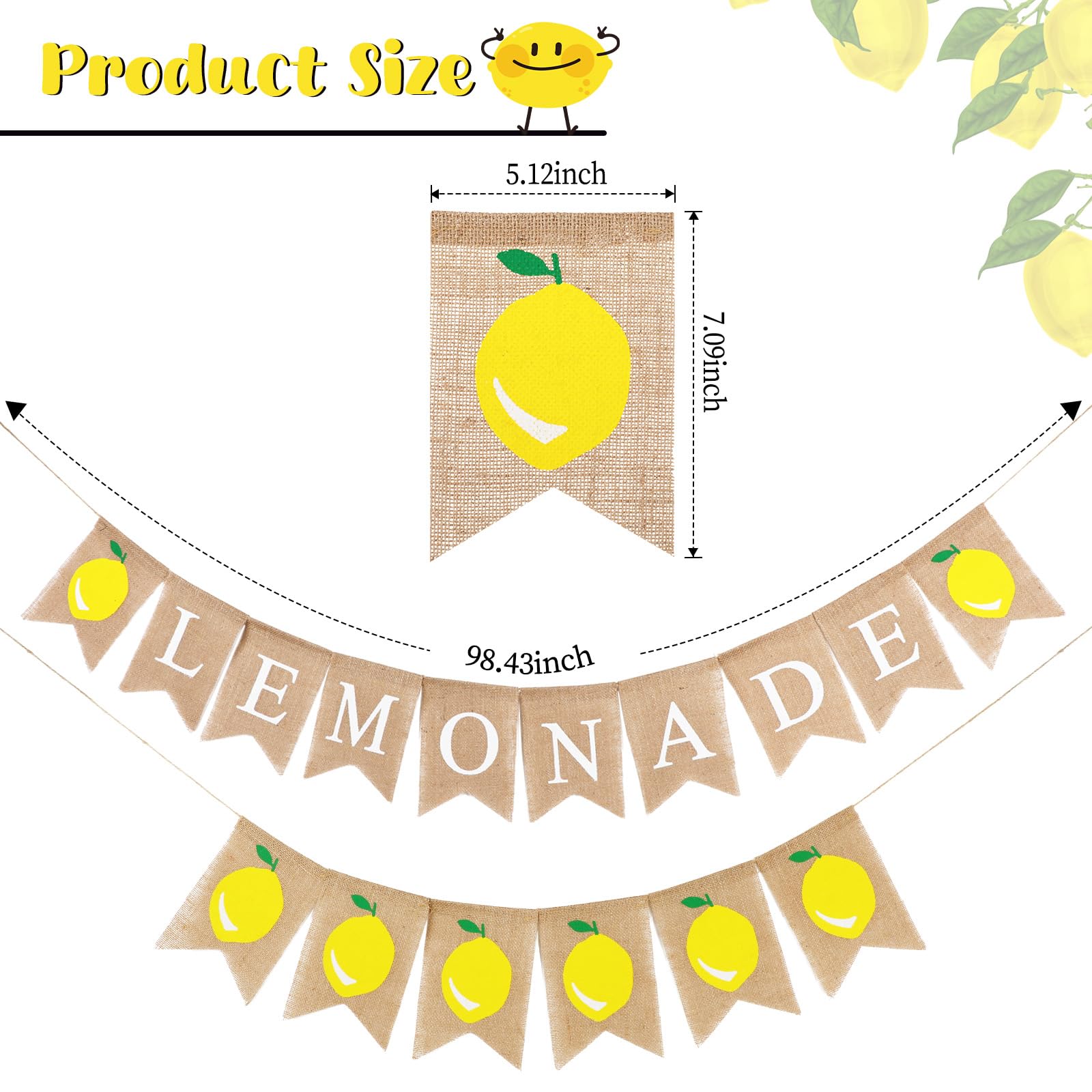 Lemonade Banner, Burlap Lemonade Stand Banner, Lemonade Stand Decorations Lemonade Sign Hanging Bunting Lemon Theme Party Decor Garland Flag for Bridal Shower Birthday Barbecue Party Supplies