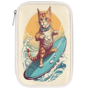 gzleyigou surfing cat pencil case pen bag pouch holder stationery organizer pencil bag cat pencil pouch storage box with compartments pu leather makeup brush bag for women men college