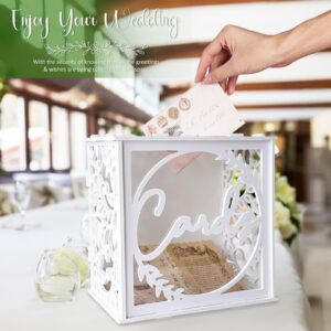 OurWarm Wedding Card Box for Reception, PVC Gift Card Box Holder with Slot and Acrylic Window, White Wedding Envelope Money Card Box for Baby Shower Birthday Graduation Party Wedding Decorations