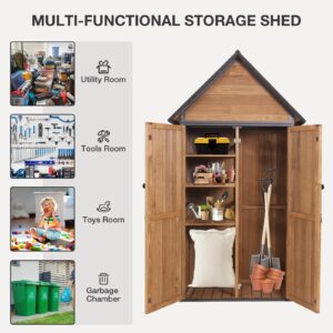 MEDEHOO Indoor Outdoor Storage Cabinet with Waterproof Roof Storage Shed with Adjustable Shelves Large Capacity Wooden Storage Shed with Metal Frame Structure for Backyard Garden Patio Lawn (Brown)