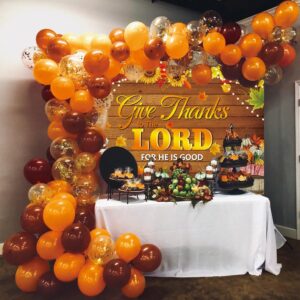 Give Thanks to The Lord Banner Backdrop 8x6FT Christian Thanksgiving Decorations Photography Background Autumn Maple Leaves Pumpkins Religious Thanksgiving Harvest Party Supplies Wall Decor