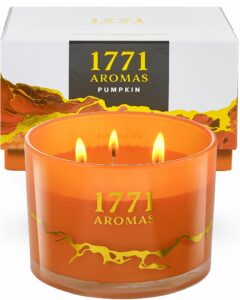 1771 aromas pumpkin spice scented candles - 100% natural soy wax - large 3 wick jar candle - fall candles - up to 50 hours burning - aromatherapy candles - housewarming gift for men and women