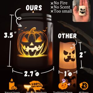 Halloween Candle with LED Pumpkin Face, Halloween Decor Fall Candle with Pumpkin Spice Scent, Pumpkin Candle Over 40 Hours of Burn Time, Gift for Halloween Decorations Indoor, 100% Soy Wax