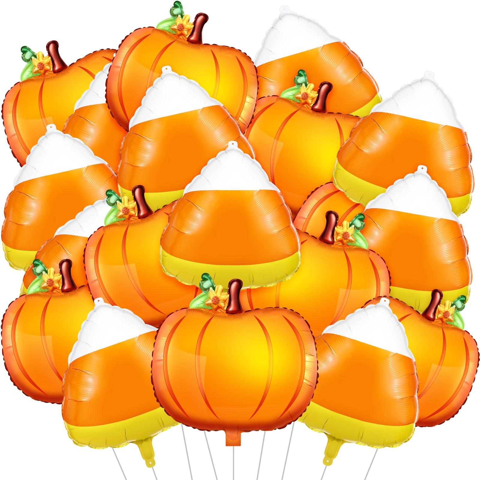 Hungdao 20 Pcs Thanksgiving Pumpkin Balloons Big Candy Corn Balloons Foil 20 Inch Fall Balloon for Halloween Party Supply Birthday Wedding Decorations