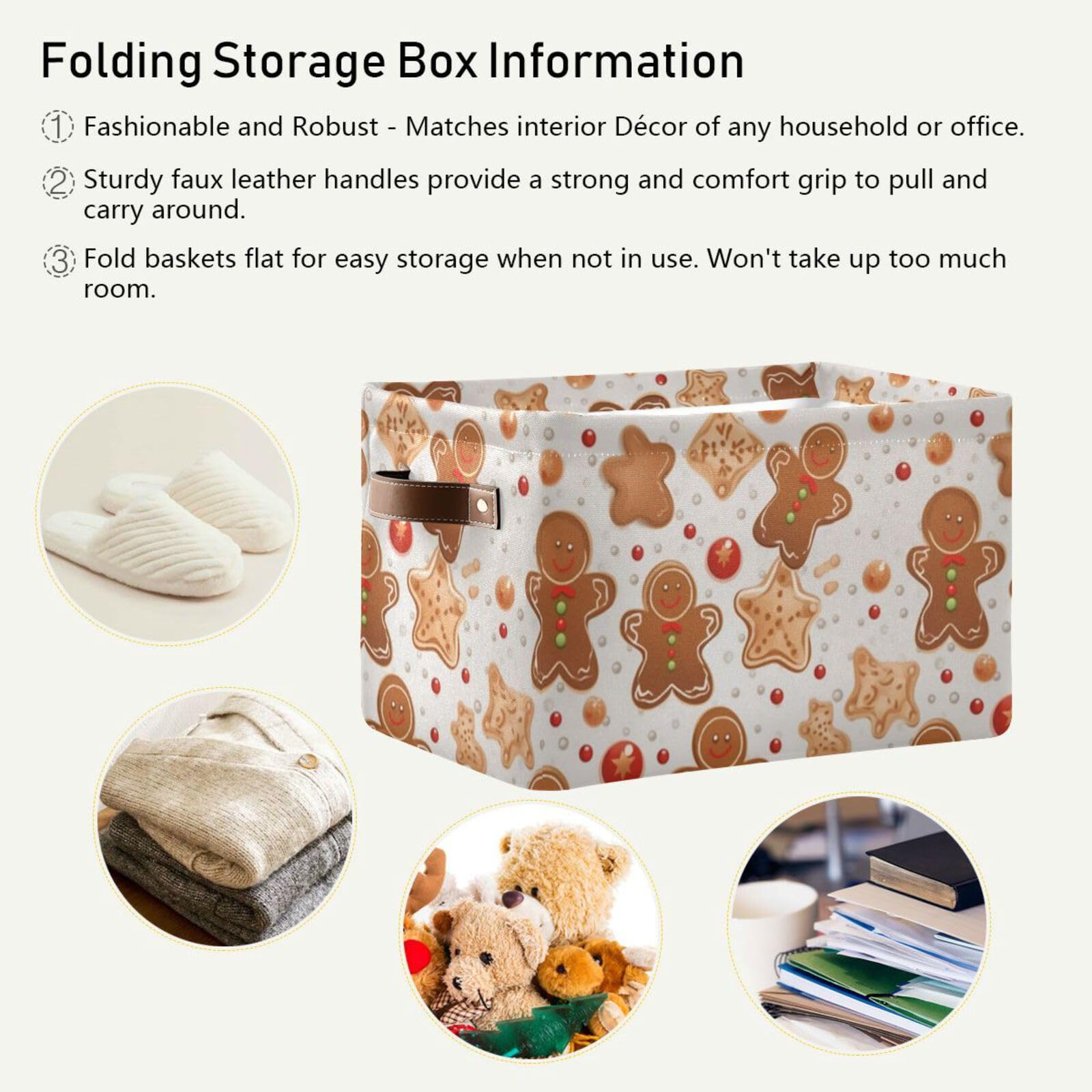 senya Christmas Storage Basket, Christmas Gingerbread Decoration Foldable Fabric Collapsible Storage Bins Organizer Bag for Storage Clothes