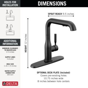 Delta Faucet Almari Pull-Out Kitchen Faucet, Black Kitchen Faucets with Pull-Out Sprayer, Kitchen Sink Faucet, Faucet for Kitchen Sink with Magnetic Docking, Matte Black 16943-BL-DST