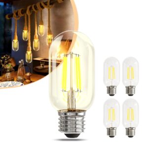 nuodifan 4 pack t45 led edison bulbs, vintage led filament bulbs 4w equivalent 40w, 110-130v e26 base 2700k warm white light, cri 90+ clear glass small bulbs, great for home office bedroom.